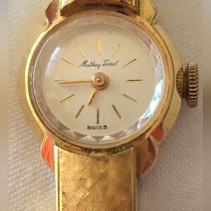 Vtg. NATHEY TISSOT Ladies Cuff Bracelet Wristwatch Gold Plated 10 Microns